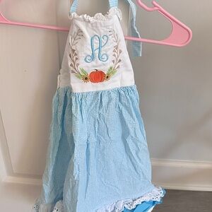 Blue and White Gingham Apron with Embroidery